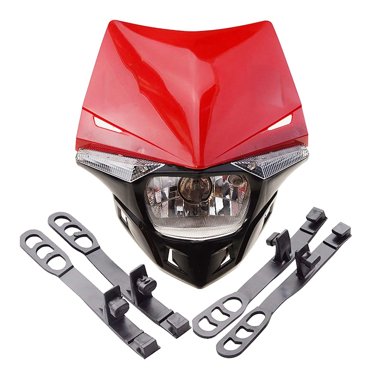 GOOFIT RED H4 LED 12V 35W Headlight 2 Indicators lights Motocross Approved Cover Halogen Indicator Fairing Replacement For Bicycle Cafe Racer ATV Dirt