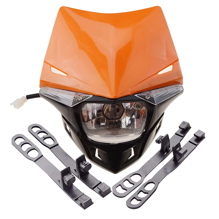 GOOFIT RED H4 LED 12V 35W Headlight 2 Indicators lights Motocross Approved Cover Halogen Indicator Fairing Replacement For Bicycle Cafe Racer ATV Dirt