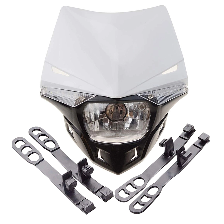 GOOFIT RED H4 LED 12V 35W Headlight 2 Indicators lights Motocross Approved Cover Halogen Indicator Fairing Replacement For Bicycle Cafe Racer ATV Dirt