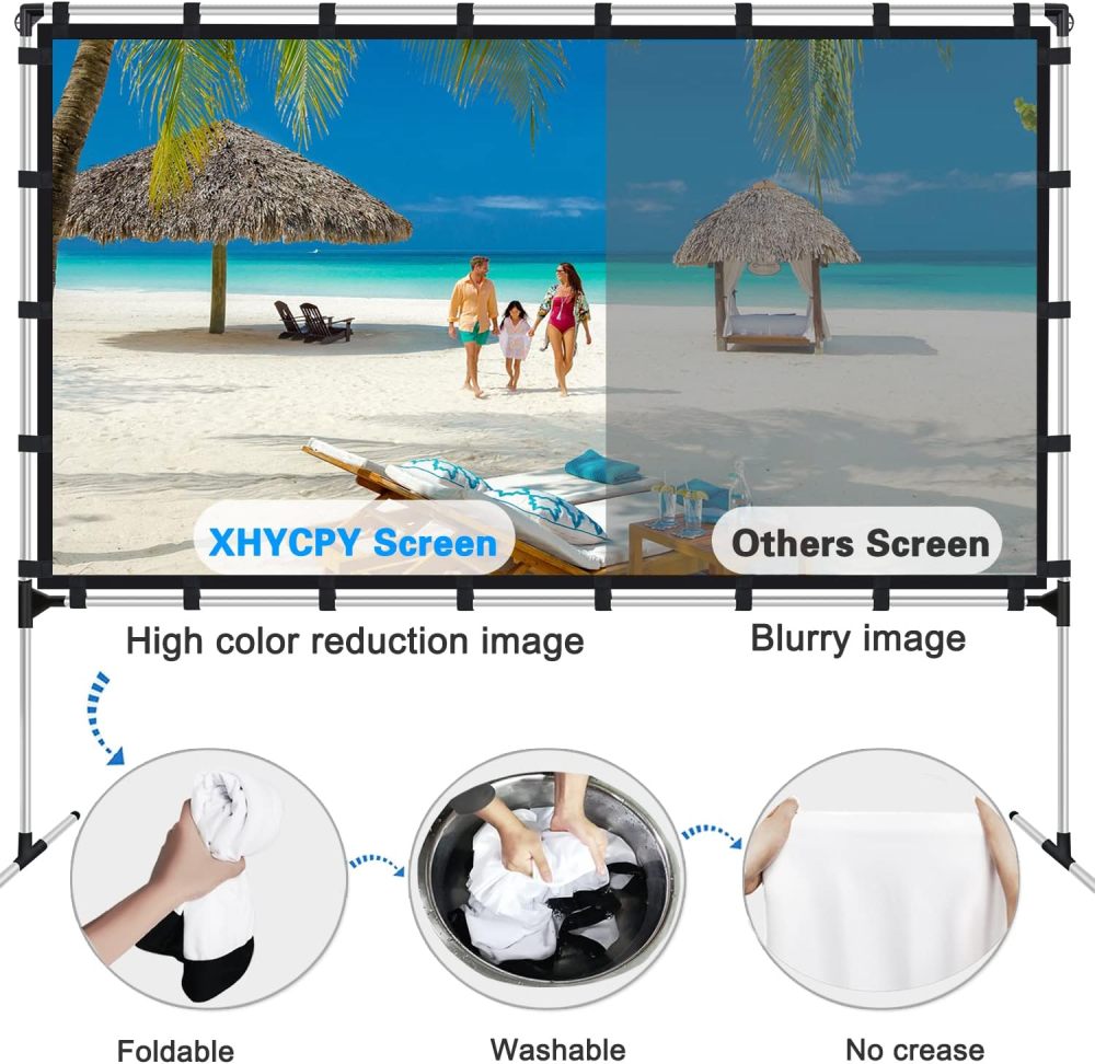XHYCPY 120 Inch Projector Screen and Stand Portable Front Rear Projection Screen 16:9 HD 4K Foldable Movie Screen with Carry Bag for Outdoor Indoor Home Theater Backyard Cinema Travel