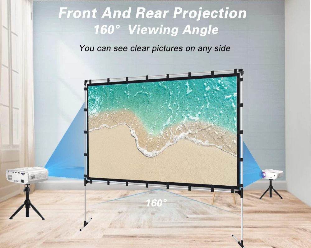 XHYCPY 120 Inch Projector Screen and Stand Portable Front Rear Projection Screen 16:9 HD 4K Foldable Movie Screen with Carry Bag for Outdoor Indoor Home Theater Backyard Cinema Travel