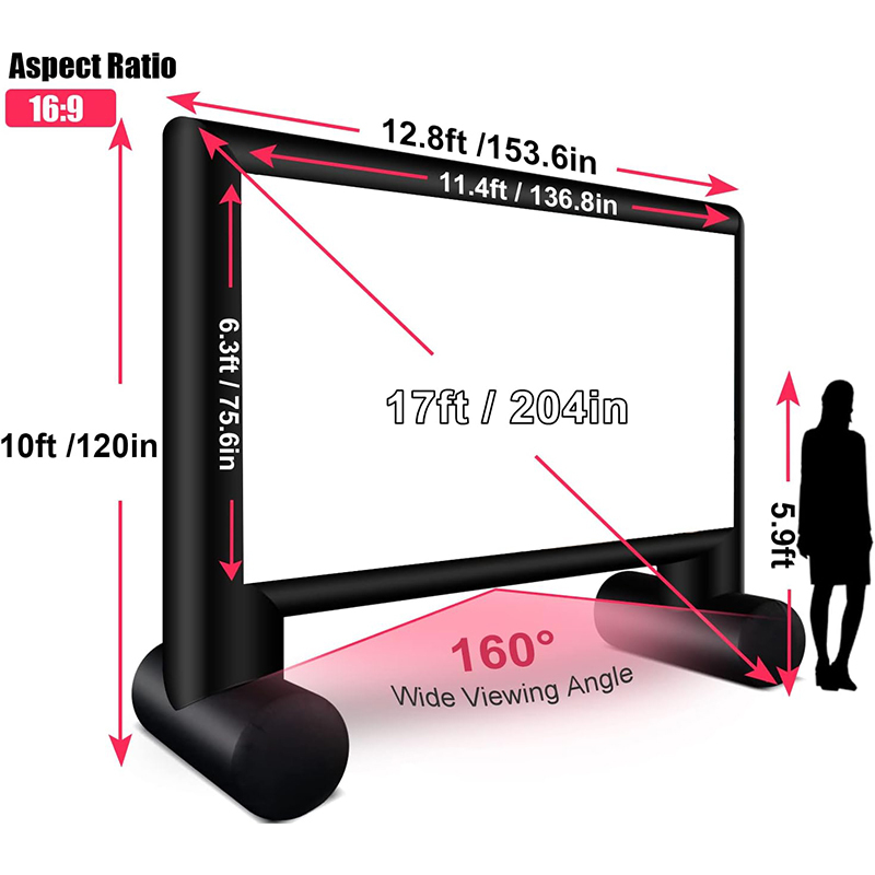 XHYCPY Inflatable Projector Screen 15ft Inflatable Movie Screen Outdoor with Air Blower and Storage Bag, Easy Set up, Front and Rear Projection for Outdoor Movie Night Backyard Pool Fun