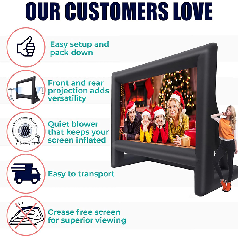 XHYCPY 22 feet Projector Screen - Inflatable Outdoor and Indoor Theater Movie Screens - Includes Rope, Blower,Tent Stakes - Great for Outdoor Party Backyard Pool Fun