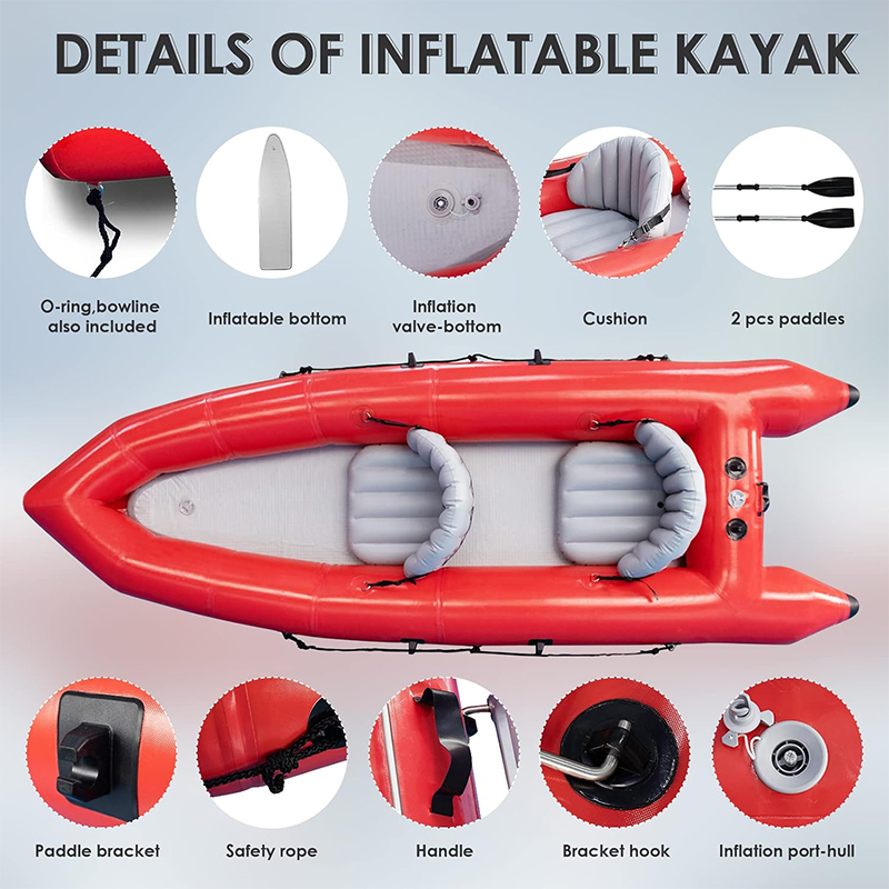 XHYCPY 2 Person Inflatable Touring Kayak for Adults, Portable 9.8FT Inflatable Boat Raft Blow up Sport Kayak Canoe with 2 Seats Paddles Air Pump Carry Bag