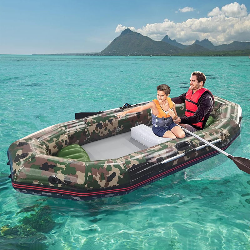 XHYCPY 10 feet Inflatable Sport Boats for Adults, 4-5 Person Fishing Dinghy Boat - Rafting Tender with Inflatable Cushion & Paddle - Folding Portable Kayak for Touring, Floating on Rivers Lakes