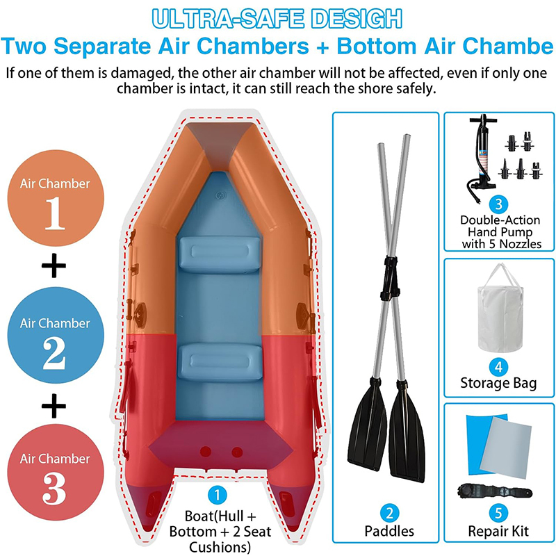 XHYCPY 10 ft Dinghy Boats, 4 Person Inflatable Fishing Kayak Raft Sport Boat for Adults with Paddles Air Pump Carry Bag