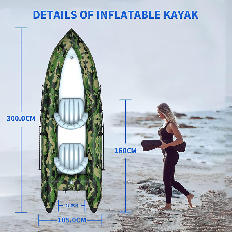XHYCPY Inflatable Boat for Adults, 2 Person Inflatable Touring Kayak, 9.8FT Portable Camouflage Fishing Kayak Raft with Paddles Air Pump Carry Bag