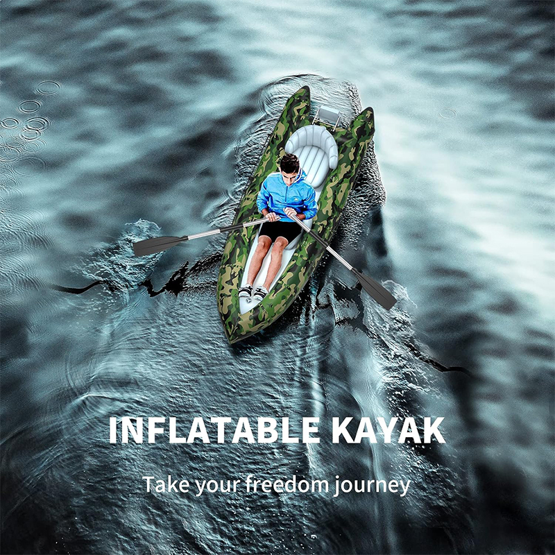 XHYCPY Inflatable Boat for Adults, 2 Person Inflatable Touring Kayak, 9.8FT Portable Camouflage Fishing Kayak Raft with Paddles Air Pump Carry Bag