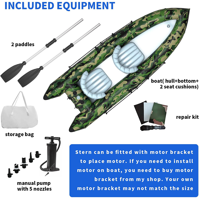 XHYCPY Inflatable Boat for Adults, 2 Person Inflatable Touring Kayak, 9.8FT Portable Camouflage Fishing Kayak Raft with Paddles Air Pump Carry Bag