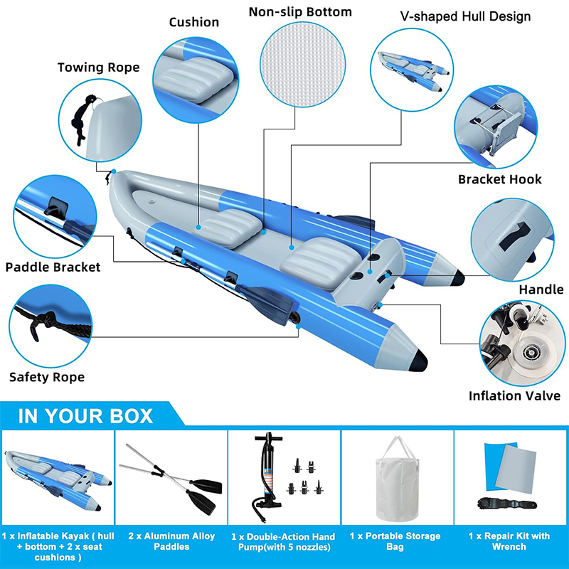 XHYCPY 10 ft Inflatable Boat Canoe, 2-Person Inflatable Fishing Kayak Set with Aluminum Oars, Air Pump & Carry Bag, Adults Water Rafts for Lakes, Rivers and Islands