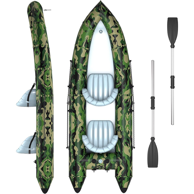 XHYCPY Inflatable Boat for Adults, 2 Person Inflatable Touring Kayak, 9.8FT Portable Camouflage Fishing Kayak Raft with Paddles Air Pump Carry Bag