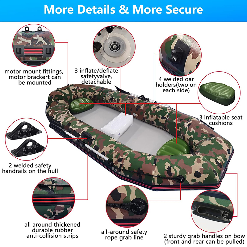 XHYCPY 10 feet Inflatable Sport Boats for Adults, 4-5 Person Fishing Dinghy Boat - Rafting Tender with Inflatable Cushion & Paddle - Folding Portable Kayak for Touring, Floating on Rivers Lakes