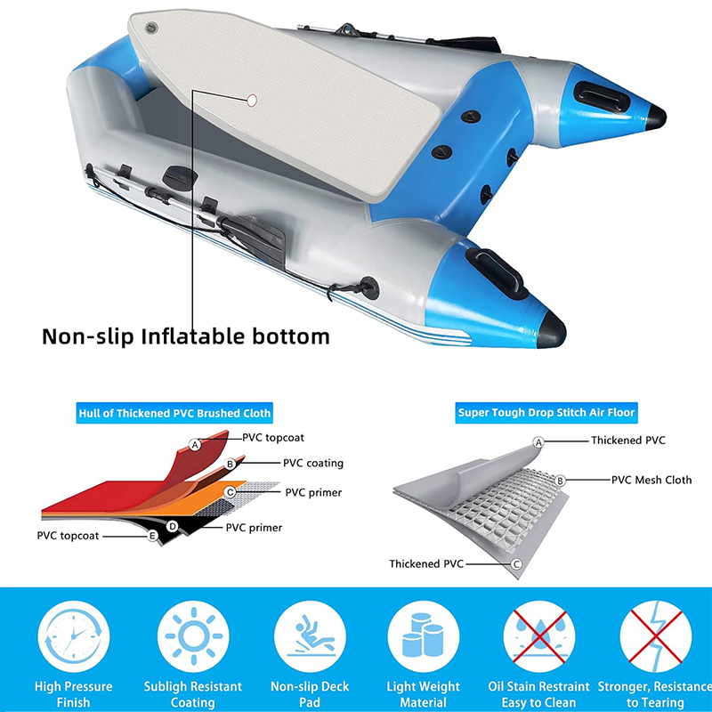 XHYCPY 10 ft Dinghy Boats, 4 Person Inflatable Fishing Kayak Raft Sport Boat for Adults with Paddles Air Pump Carry Bag