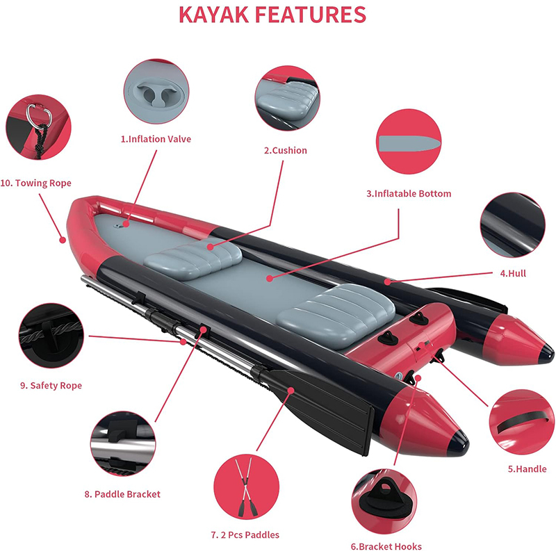 XHYCPY 10 ft Dinghy Boats, 2 Persons Inflatable Boat Fishing Kayak Raft Sport Boat for Adults with Paddles Air Pump Carry Bag