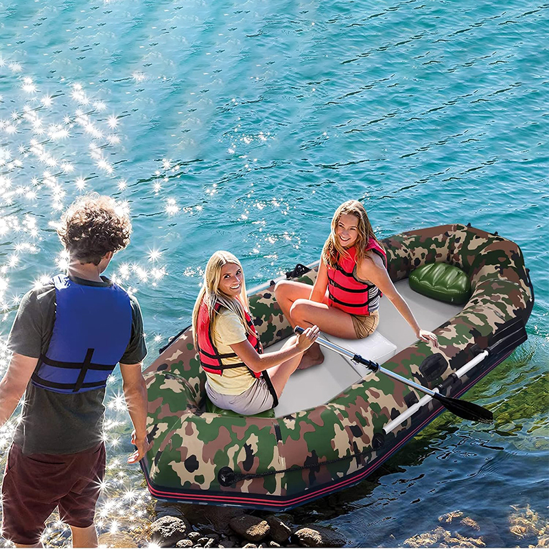 XHYCPY 10 feet Inflatable Sport Boats for Adults, 4-5 Person Fishing Dinghy Boat - Rafting Tender with Inflatable Cushion & Paddle - Folding Portable Kayak for Touring, Floating on Rivers Lakes