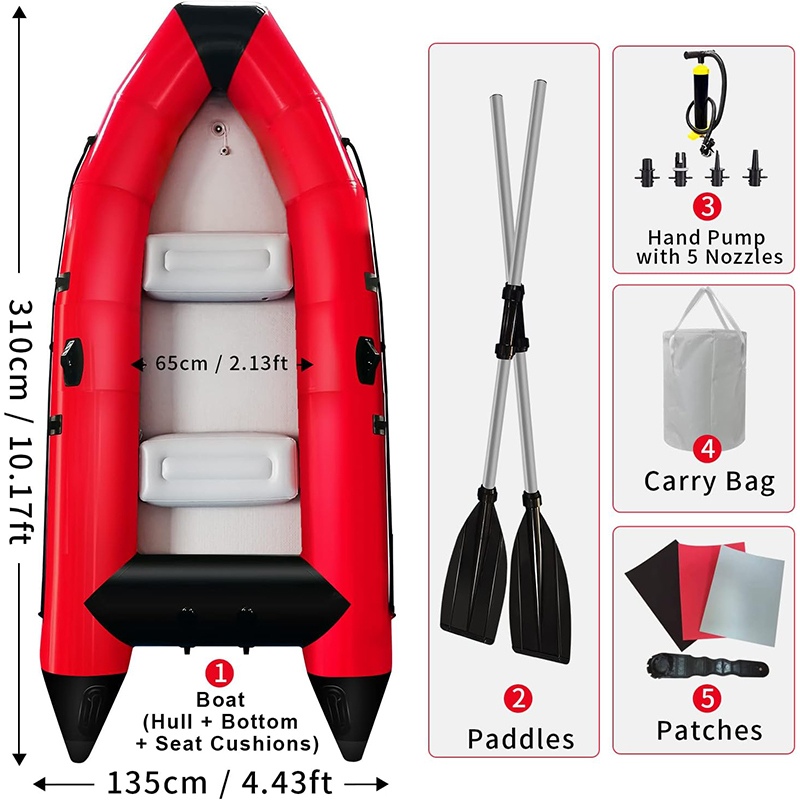 XHYCPY 10 ft Dinghy Boats, 4 Persons Inflatable Boat Fishing Kayak Raft Sport Boat for Adults with Paddles Air Pump Carry Bag