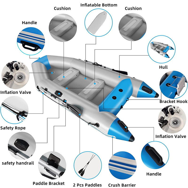 XHYCPY 10 ft Dinghy Boats, 4 Person Inflatable Fishing Kayak Raft Sport Boat for Adults with Paddles Air Pump Carry Bag