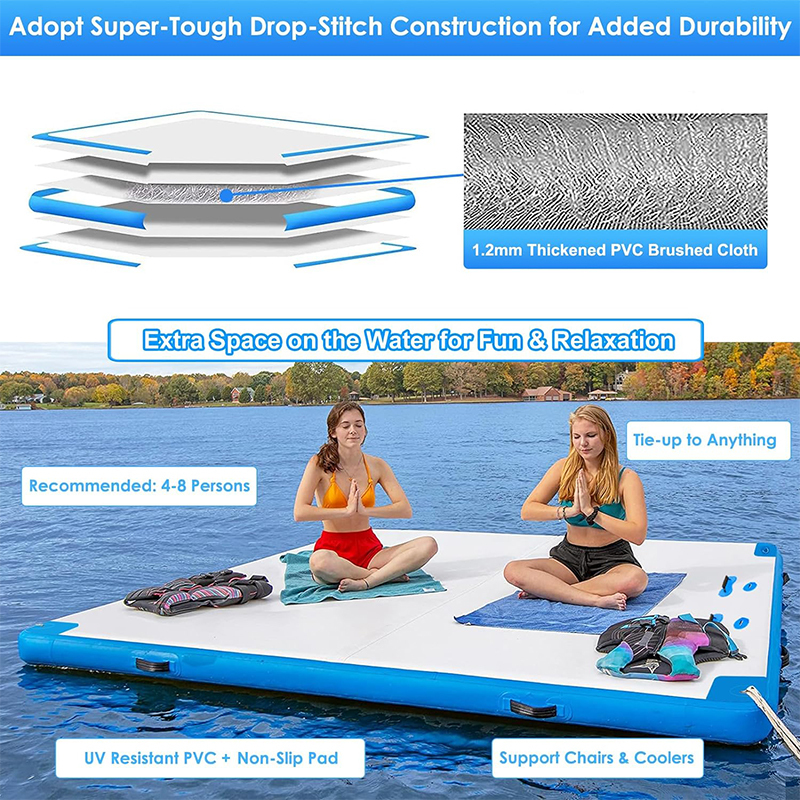 XHYCPY Inflatable Floating Dock 12 ft x 6 ft Air Dock Platform Floating Island Raft with None-Slip Surface for Pool Beach Ocean
