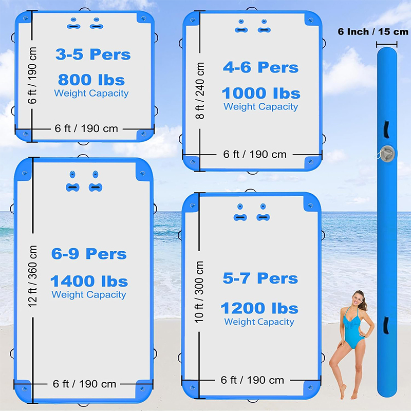 XHYCPY Inflatable Floating Dock 12 ft x 6 ft Air Dock Platform Floating Island Raft with None-Slip Surface for Pool Beach Ocean