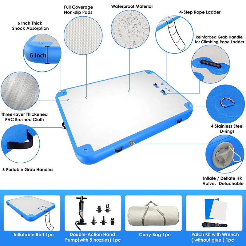 XHYCPY Inflatable Floating Dock 12 ft x 6 ft Air Dock Platform Floating Island Raft with None-Slip Surface for Pool Beach Ocean