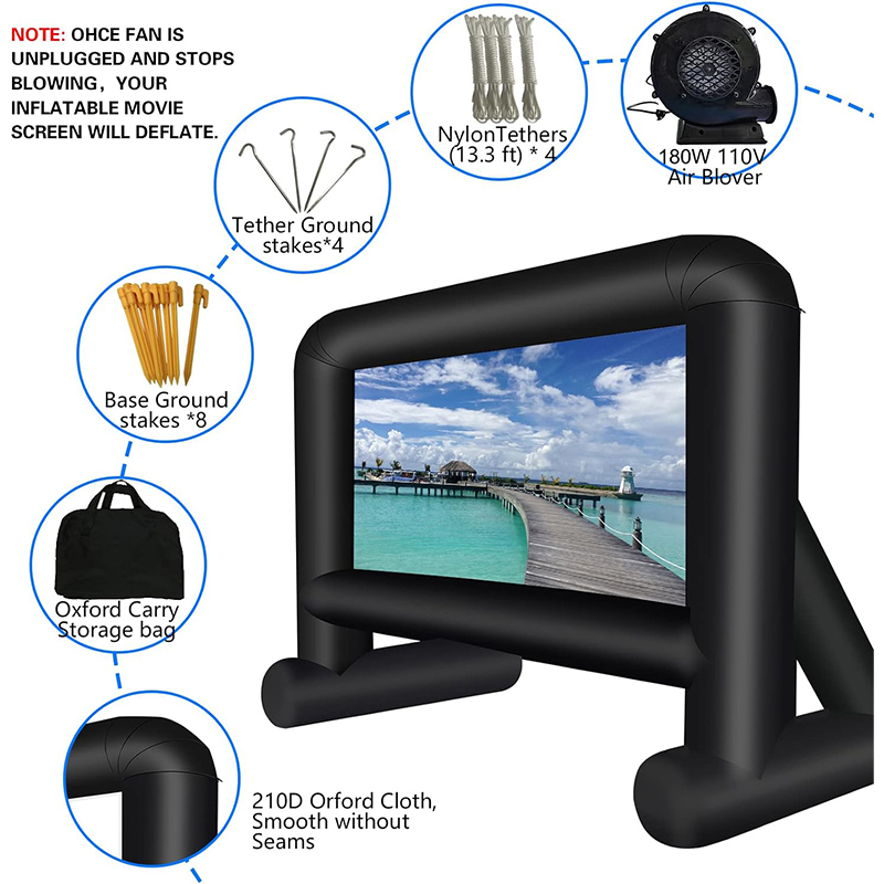 XHYCPY 16 Feet Inflatable Movie Screen Outdoor, Projection Screen with Air Blower, Tie-Downs and Storage Bag - Easy Set up, Blow Up Screen for Backyard Movie Night, Theme Party