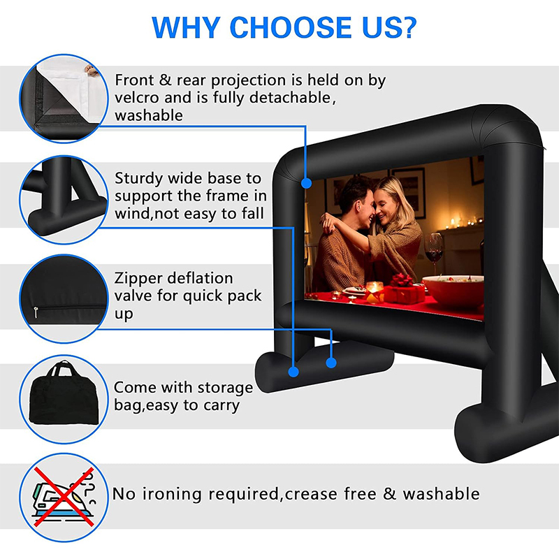 XHYCPY 16 Feet Inflatable Movie Screen Outdoor, Projection Screen with Air Blower, Tie-Downs and Storage Bag - Easy Set up, Blow Up Screen for Backyard Movie Night, Theme Party