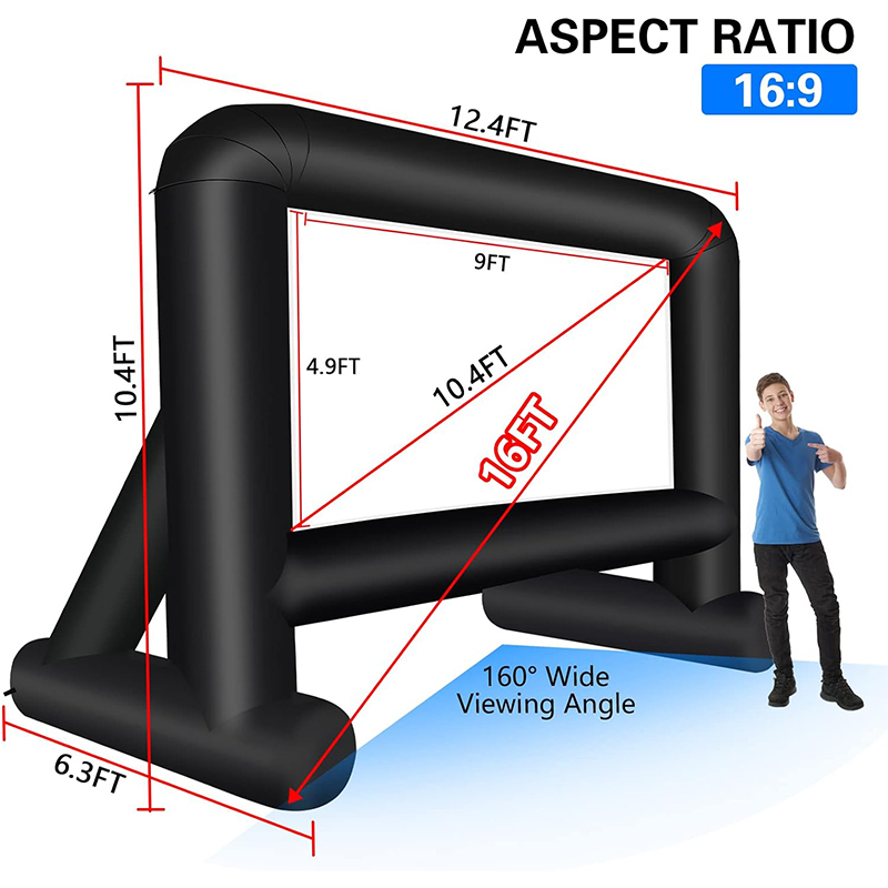 XHYCPY 16 Feet Inflatable Movie Screen Outdoor, Projection Screen with Air Blower, Tie-Downs and Storage Bag - Easy Set up, Blow Up Screen for Backyard Movie Night, Theme Party