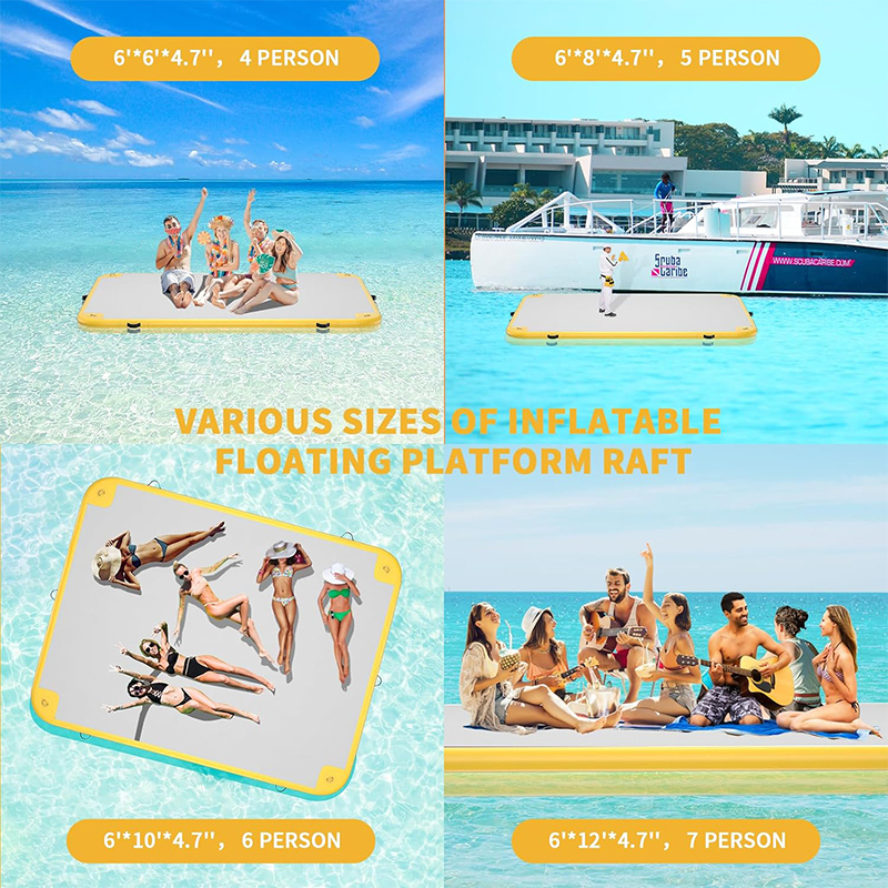 XHYCPY Inflatable Floating Dock, 5ft/ 6ft/ 8ft/ 10ft/ 12ft Inflatable Water Platform Raft with Air Pump& Storage Bag, Floating Island Mat for Pool Lake Beach Ocean