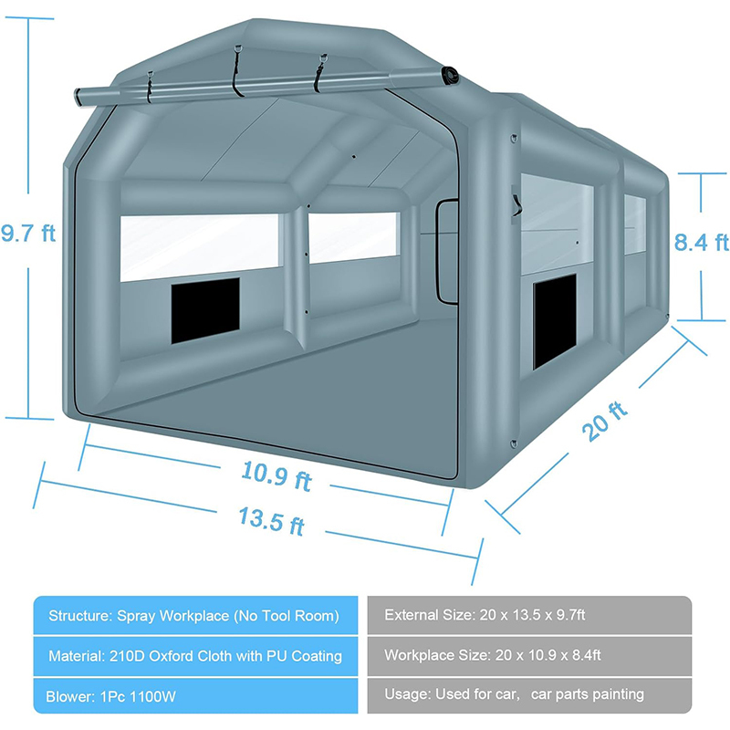 XHYCPY Inflatable Paint Booth 20 x 13.5 x 9.7ft Portable Inflatable Spray Booth Tent with 1100W Blower for DIY Spray Car Parts Painting