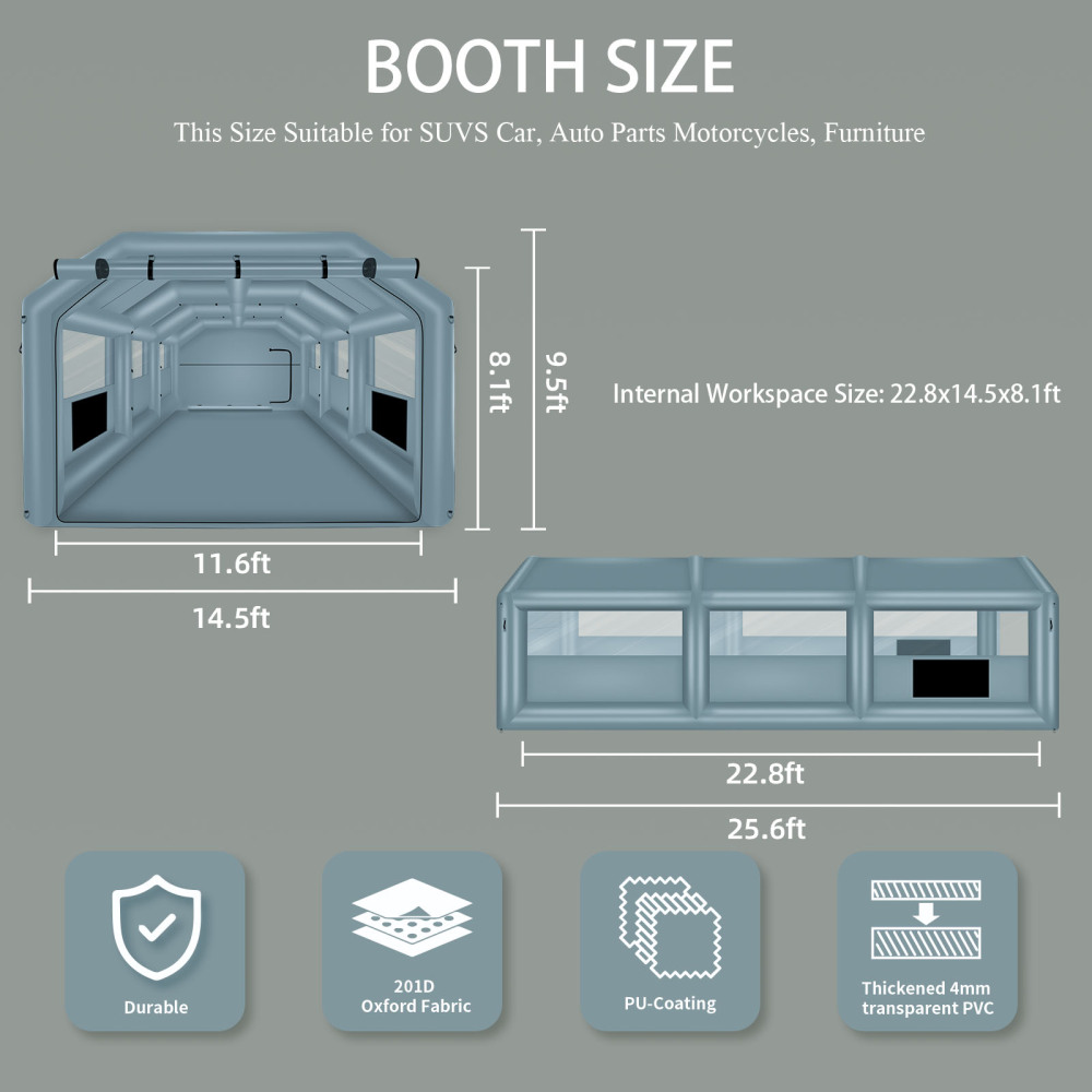 26 * 14.5 * 9.5FT Inflatable Spray Booth, Airbrush Paint Booth Blow up Tents for Camping Auto Car Parking Workstation Club