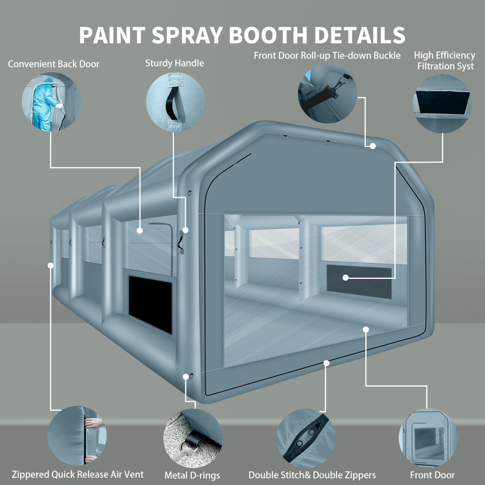 26 * 14.5 * 9.5FT Inflatable Spray Booth, Airbrush Paint Booth Blow up Tents for Camping Auto Car Parking Workstation Club