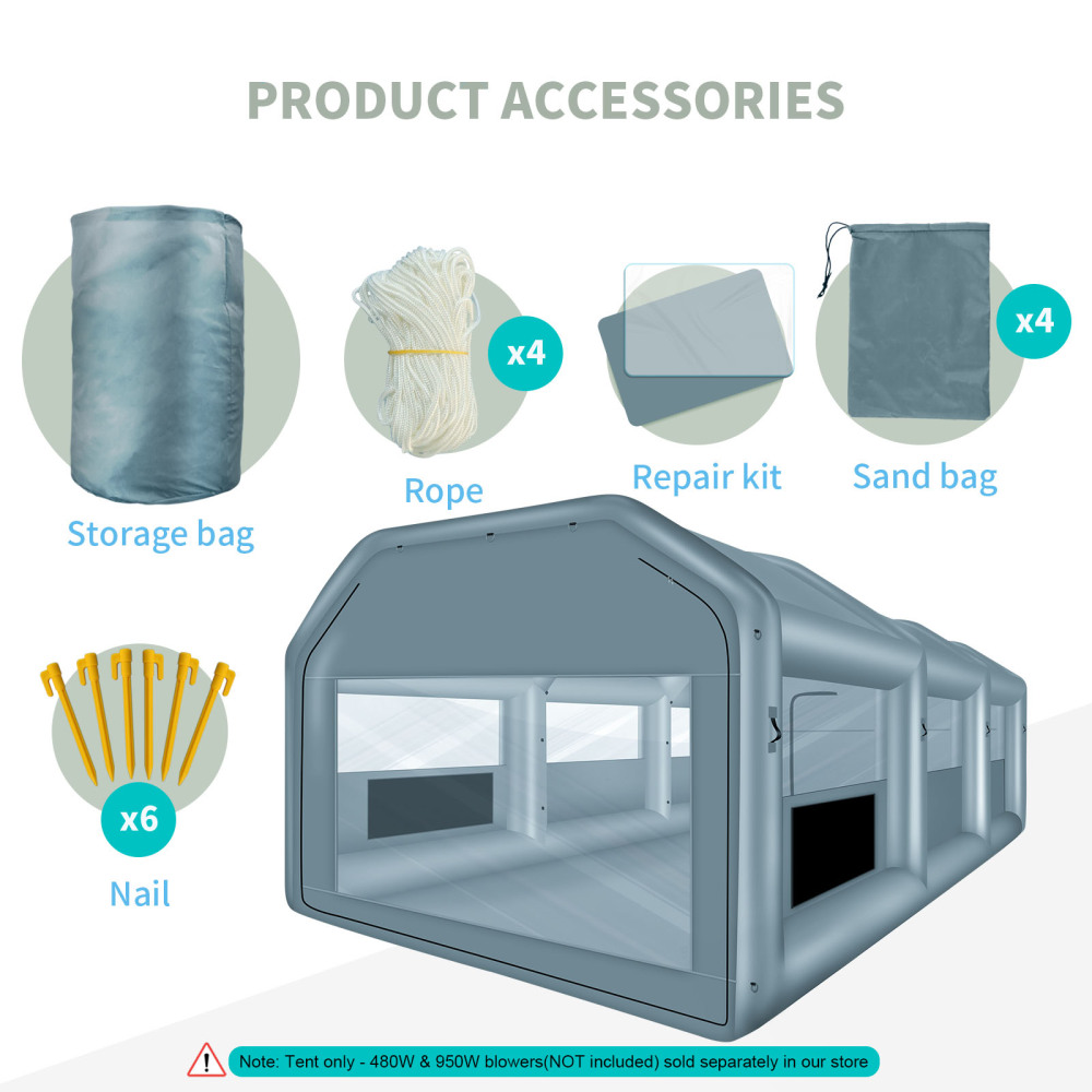 26 * 14.5 * 9.5FT Inflatable Spray Booth, Airbrush Paint Booth Blow up Tents for Camping Auto Car Parking Workstation Club