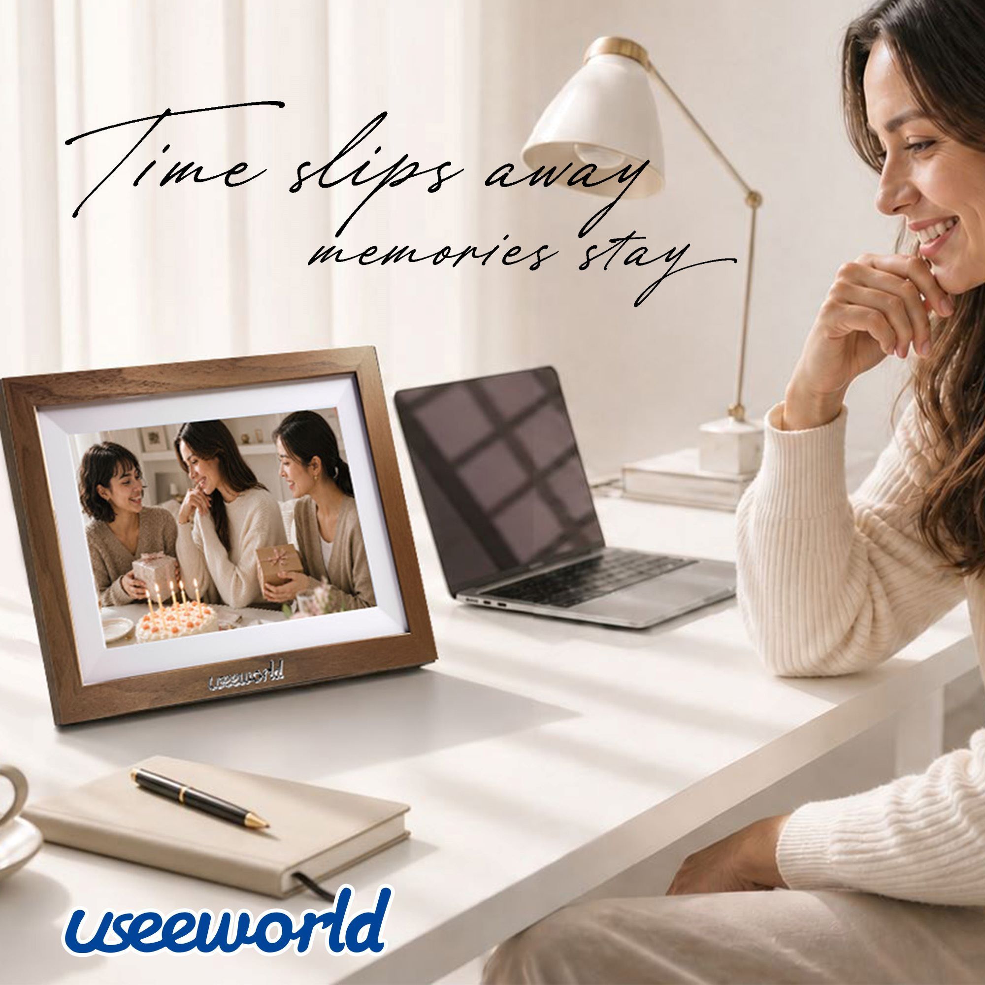 10-Inch Digital Photo Frame – Walnut Wood Grain