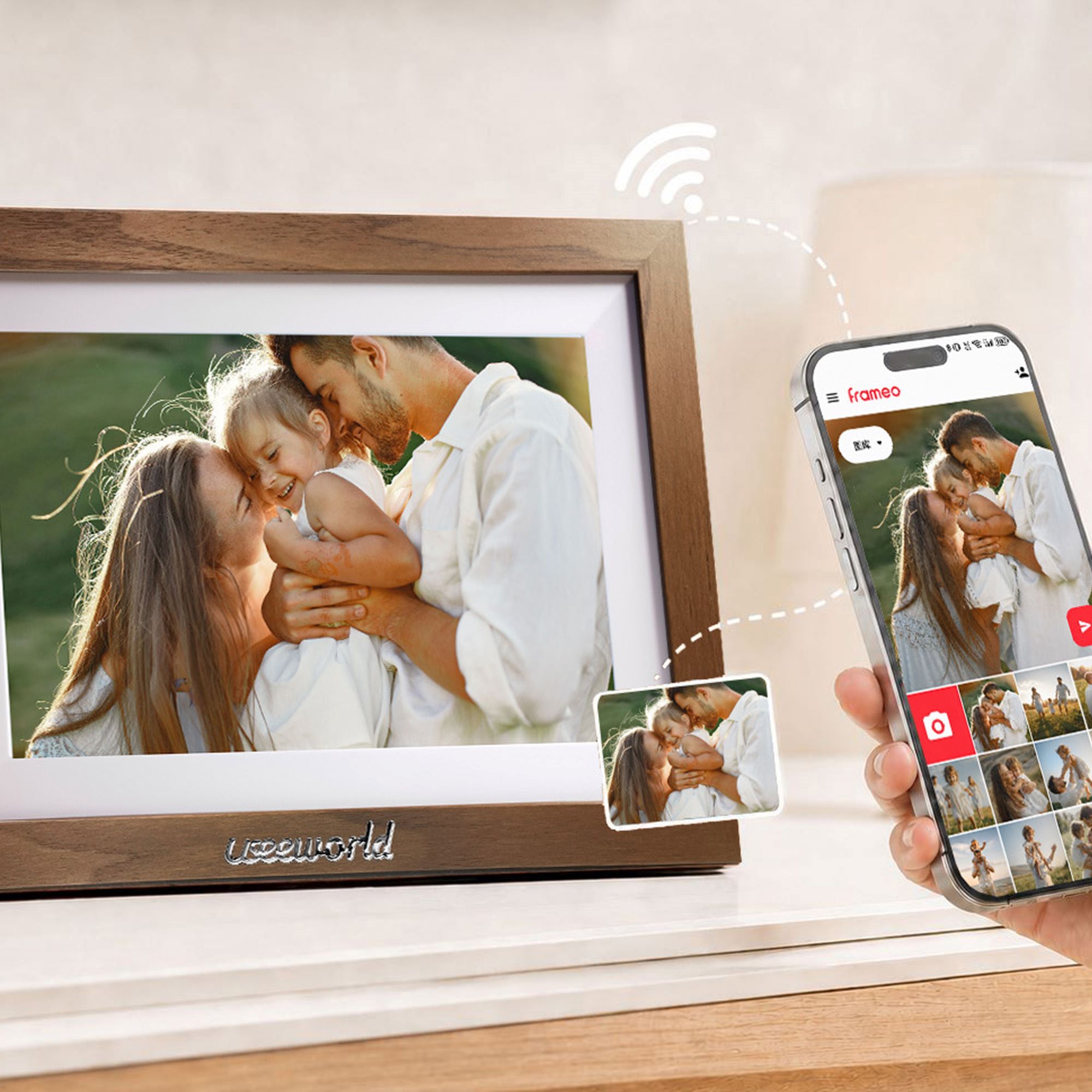 10-Inch Digital Photo Frame – Walnut Wood Grain