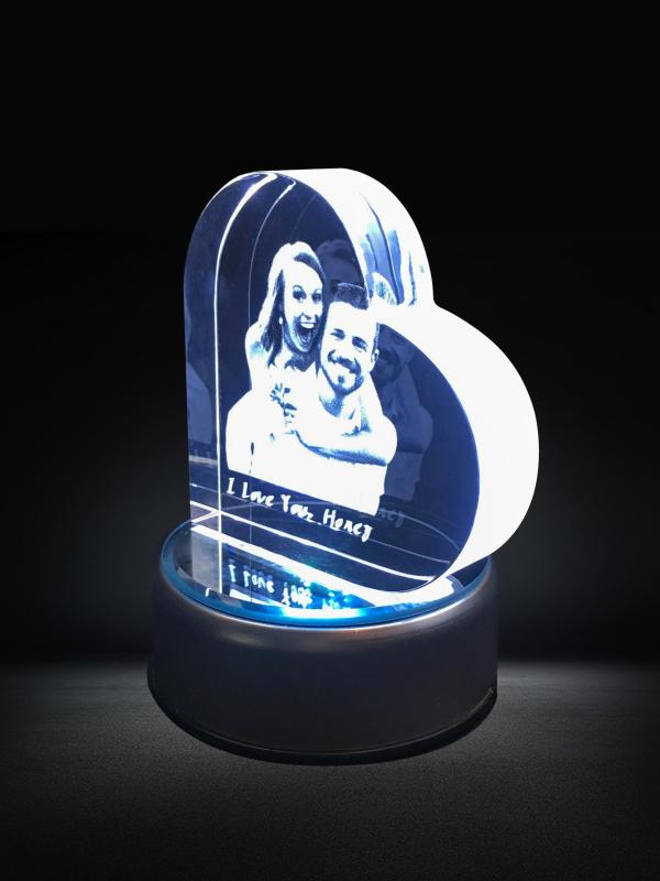 Custom Gifts for Lovers Laser Engraved Crystal Heart Personalized Photo Frame 3D Crystal Prestige