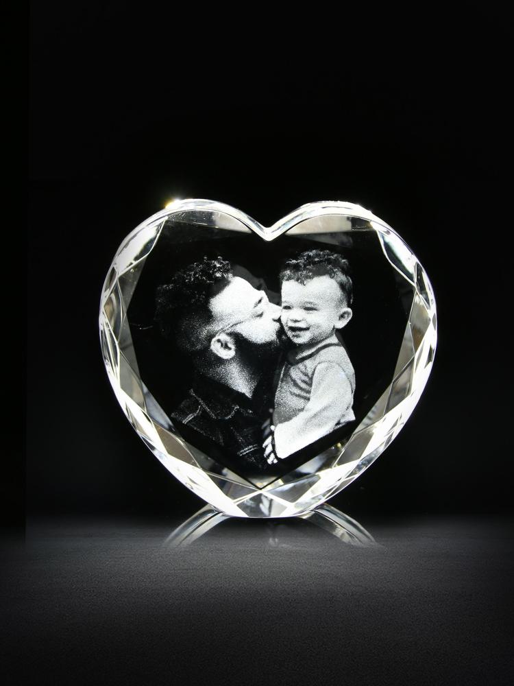 Personalized Own Photo Frame 2D Face Crystal Heart for Father's Day Gifts 3D Picture in Crystal Heart