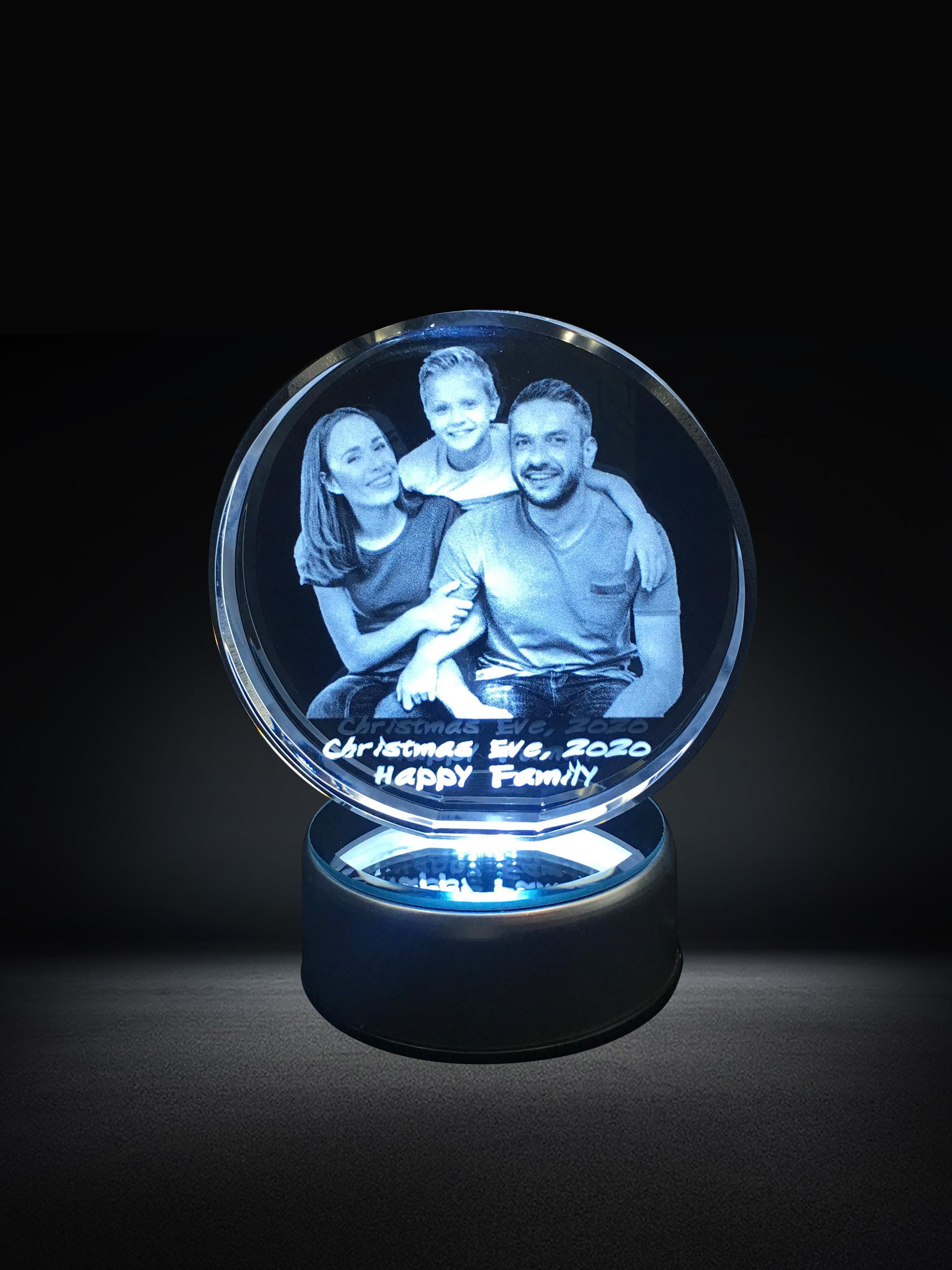 Year Anniversary Gift  Laser Engraved Crystal with Personalized Photo  Family Exchange Gifts Ideas