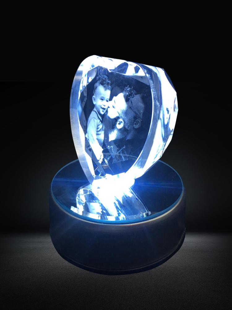 Personalized Own Photo Frame 2D Face Crystal Heart for Father's Day Gifts 3D Picture in Crystal Heart