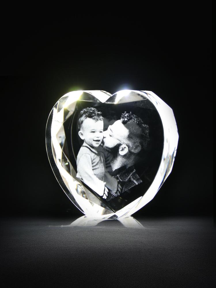 Personalized Own Photo Frame 2D Face Crystal Heart for Father's Day Gifts 3D Picture in Crystal Heart