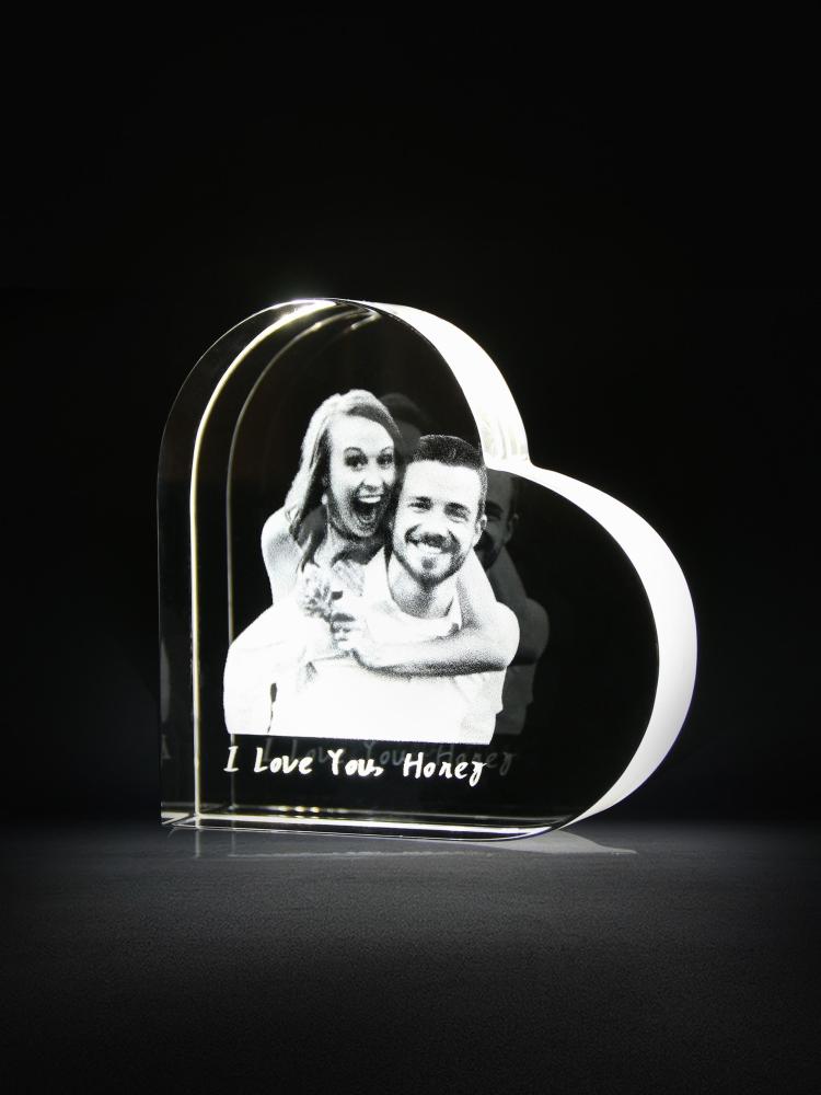 Custom Gifts for Lovers Laser Engraved Crystal Heart Personalized Photo Frame 3D Crystal Prestige