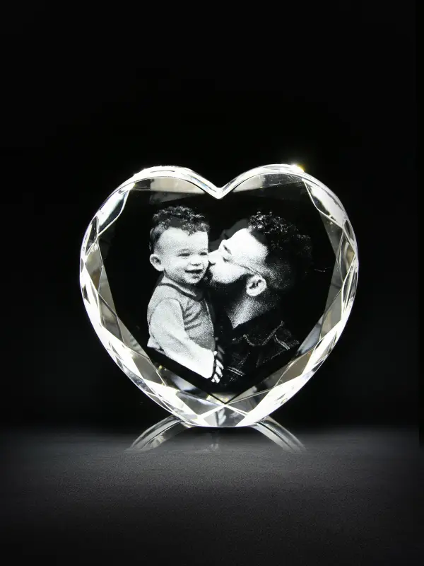 Personalized Own Photo Frame 2D Face Crystal Heart for Father's Day Gifts 3D Picture in Crystal Heart