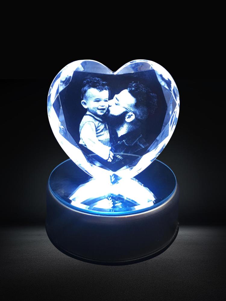 Personalized Own Photo Frame 2D Face Crystal Heart for Father's Day Gifts 3D Picture in Crystal Heart