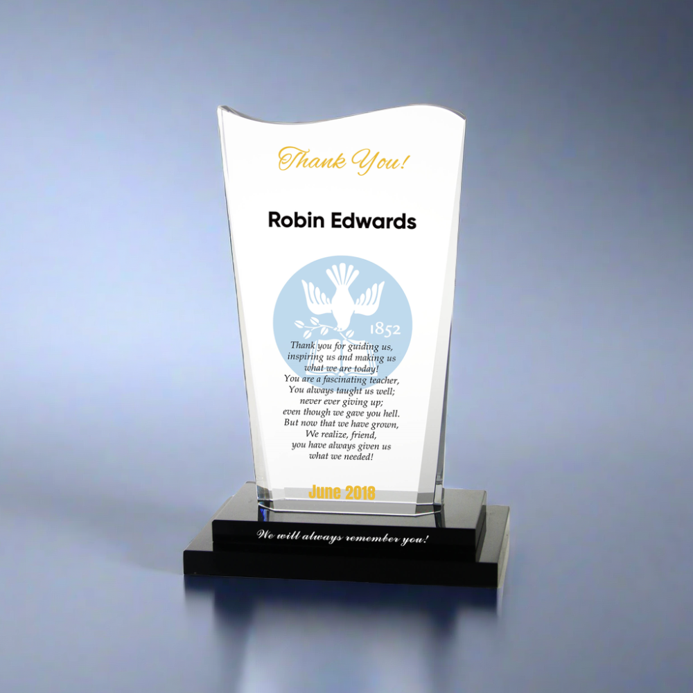 Birthday Anniversary Gift for Teacher with Clear Crystal Body on A Black Crystal Base