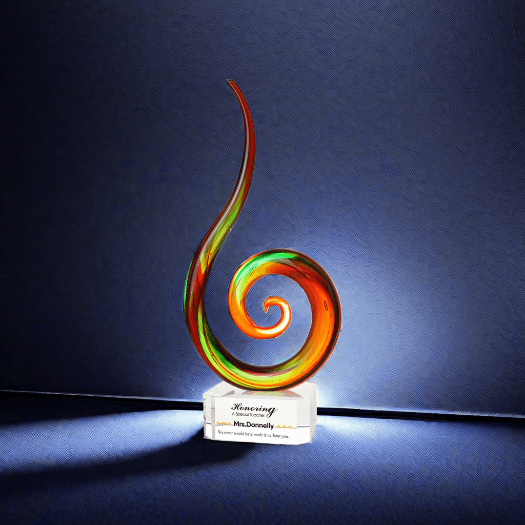 Art Glass Teacher Recognition Gift Award with Clear Crystal Base Engraved Custom Messages