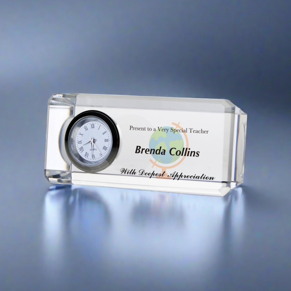 Custom Christian Teacher Appreciation Crystal Gift with Clock on