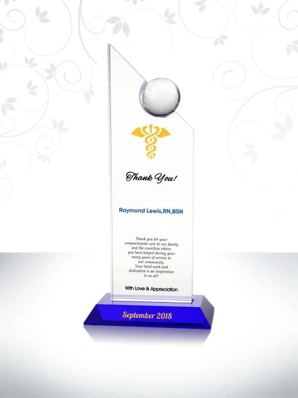 Clear Crystal with Blue Base Thank You Appreciation Gift for Nurse's Dedication