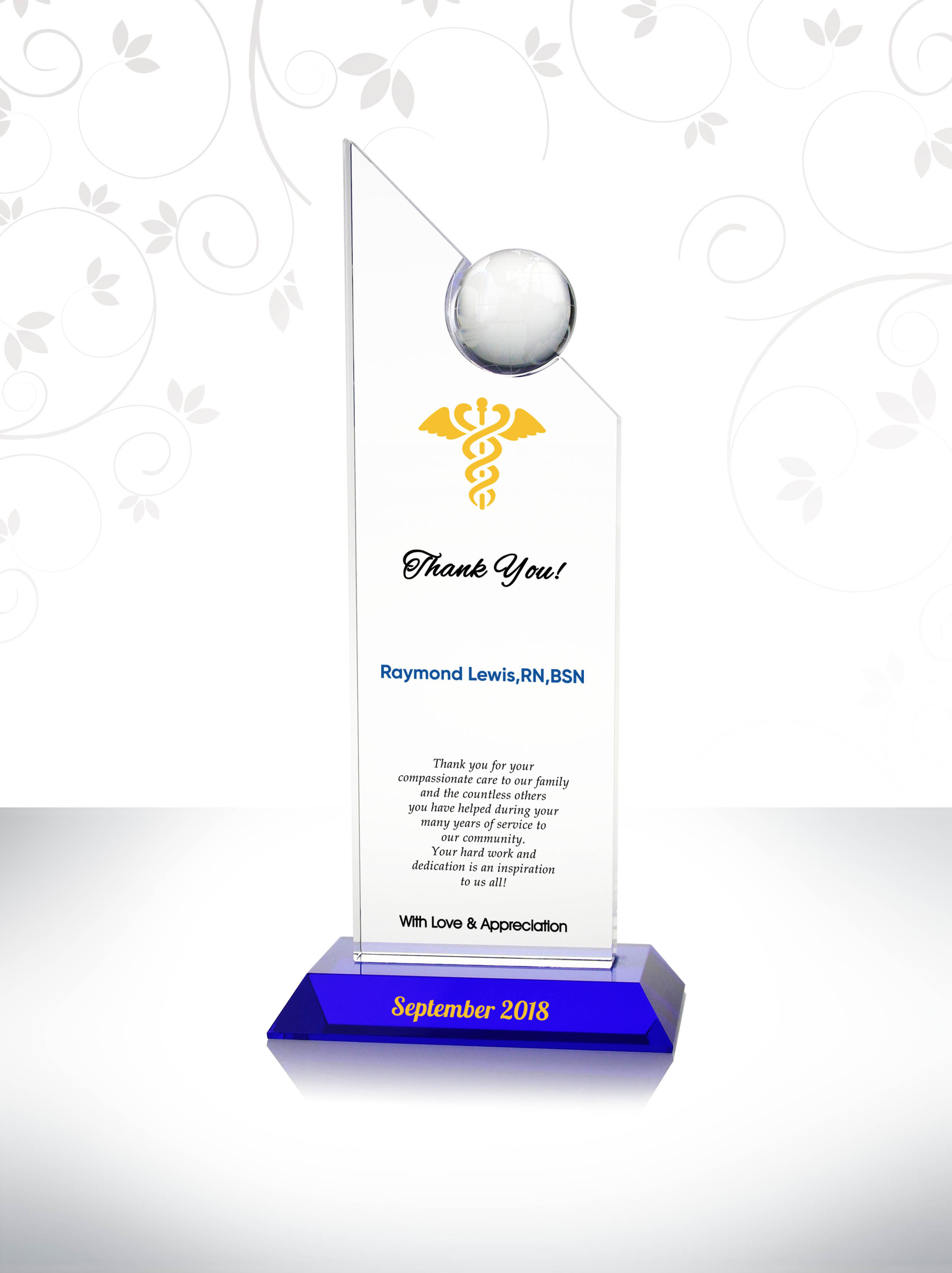 Clear Crystal with Blue Base Thank You Appreciation Gift for Nurse's Dedication