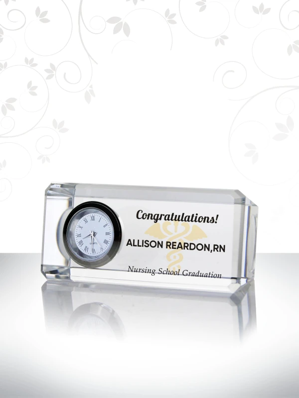 Crystal Rectangle Clock Custom Nursing School Graduation Gift