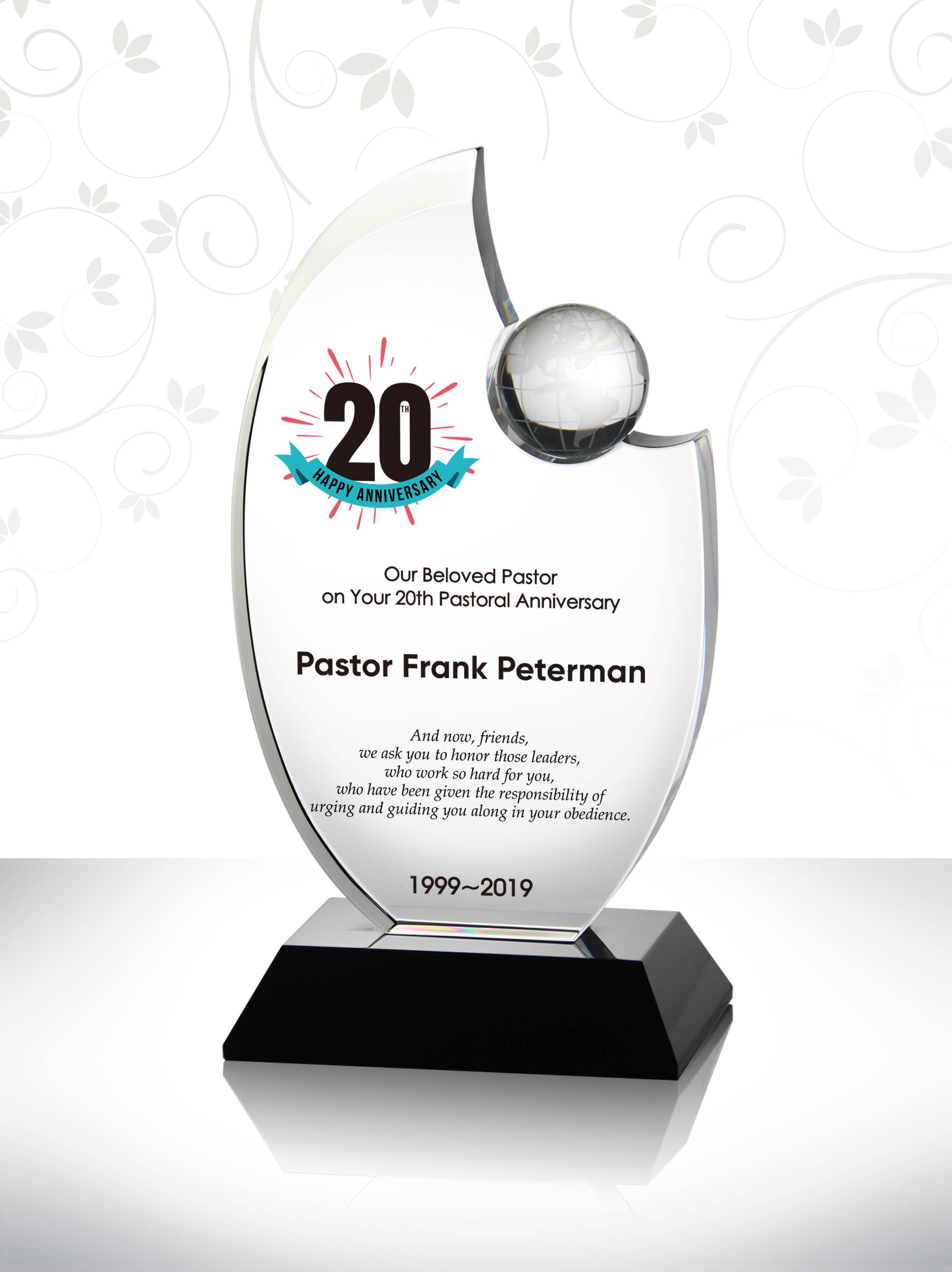 Pastor 20 Year Anniversary Appreciation Gifts Pastor Appreciation Program Ideas Crystal Plaque of Appreciation