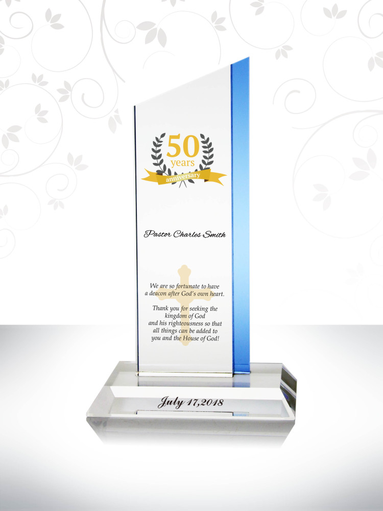 Church Foundation Anniversary Gift Custom Crystal Memento for Pastor Appreciation Day